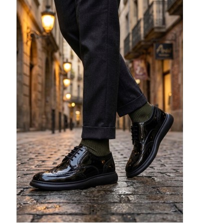 BA0003 Yeni Sezon Siyah Rugan Lüks Brouge Klasik Ayakkabı