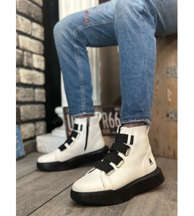 BA0142 Bantlı Erkek Yüksek Taban Beyaz Siyah Spor Bot BA0142 Bantlı Erkek Yüksek Taban Beyaz Siyah Spor Bot