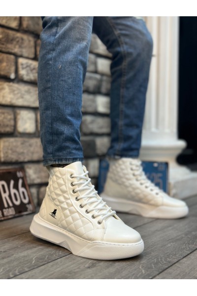 BA0159 Bağcıklı Beyaz Kapitone Erkek Yüksek Taban Spor Bot BA0159 Bağcıklı Beyaz Kapitone Erkek Yüksek Taban Spor Bot