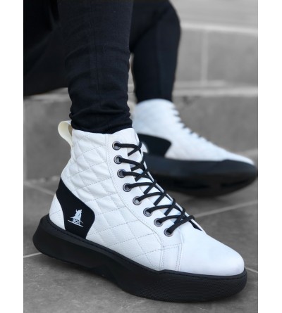 BA0159 Bağcıklı Beyaz Kapitone Siyah Taban Erkek Yüksek Taban Spor Bot BA0159 Bağcıklı Beyaz Kapitone Siyah Taban Erkek Yüksek Taban Spor Bot