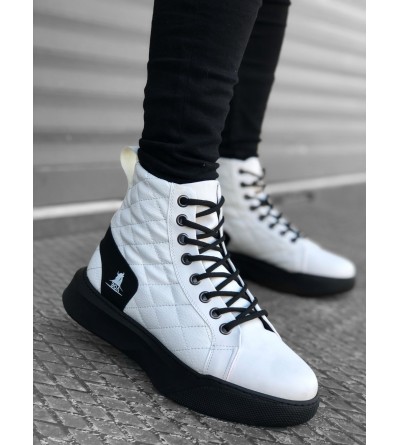 BA0159 Bağcıklı Beyaz Kapitone Siyah Taban Erkek Yüksek Taban Spor Bot BA0159 Bağcıklı Beyaz Kapitone Siyah Taban Erkek Yüksek Taban Spor Bot