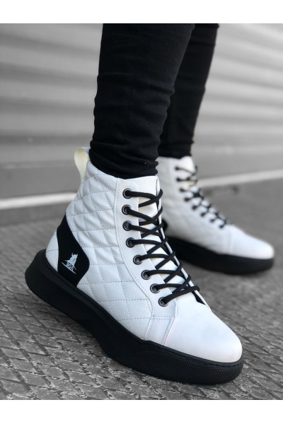 BA0159 Bağcıklı Beyaz Kapitone Siyah Taban Erkek Yüksek Taban Spor Bot BA0159 Bağcıklı Beyaz Kapitone Siyah Taban Erkek Yüksek Taban Spor Bot