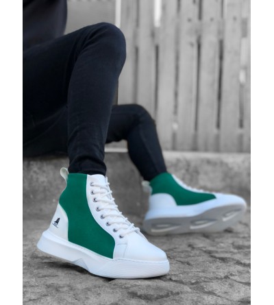 BA0256 Bağcıklı Erkek Yüksek Taban Beyaz Yeşil Taban Spor Bot BA0256 Bağcıklı Erkek Yüksek Taban Beyaz Yeşil Taban Spor Bot