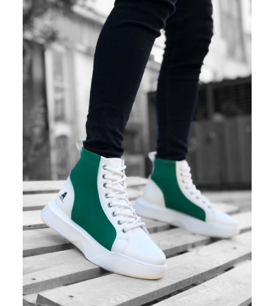BA0256 Bağcıklı Erkek Yüksek Taban Beyaz Yeşil Taban Spor Bot BA0256 Bağcıklı Erkek Yüksek Taban Beyaz Yeşil Taban Spor Bot