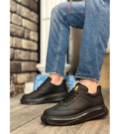 BA0327 BOA Siyah Kalın Yüksek Taban Bağcıklı Spor Erkek Ayakkabı BA0327 BOA Siyah Kalın Yüksek Taban Bağcıklı Spor Erkek Ayakkabı