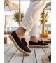 BA0250 %100 İçi Dışı Hakiki Deri Erkek Kahverengi Süet Casual Loafer Püskül Detaylı Kauçuk Rahat Taban Dikişli Ayakkabı