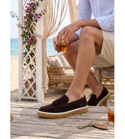 BA0250 %100 İçi Dışı Hakiki Deri Erkek Kahverengi Süet Casual Loafer Püskül Detaylı Kauçuk Rahat Taban Dikişli Ayakkabı