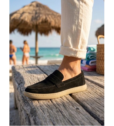 BA0251 %100 İçi Dışı Hakiki Deri Erkek Siyah Süet Casual Loafer Kauçuk Rahat Taban Dikişli Ayakkabı