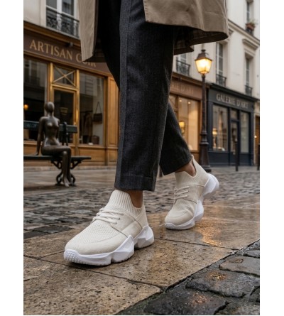 403 Yumuşak Triko Dokulu Yüksek Taban Beyaz Spor Ayakkabı 