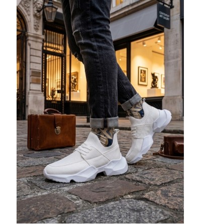 403 Yumuşak Triko Dokulu Yüksek Taban Beyaz Spor Ayakkabı 