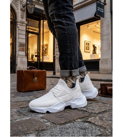 403 Yumuşak Triko Dokulu Yüksek Taban Beyaz Spor Ayakkabı 