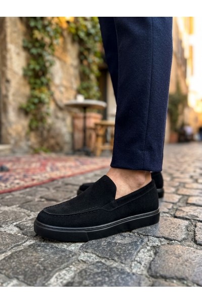 BA0241 Bağcıksız Yüksek Siyah Taban Süet Erkek Ayakkabı