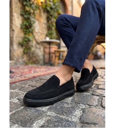 BA0241 Bağcıksız Yüksek Siyah Taban Süet Erkek Ayakkabı