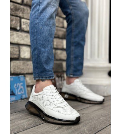 BA0324 İçi Dışı Hakiki Deri Rahat Taban Beyaz Sneakers Casual Erkek Ayakkabı