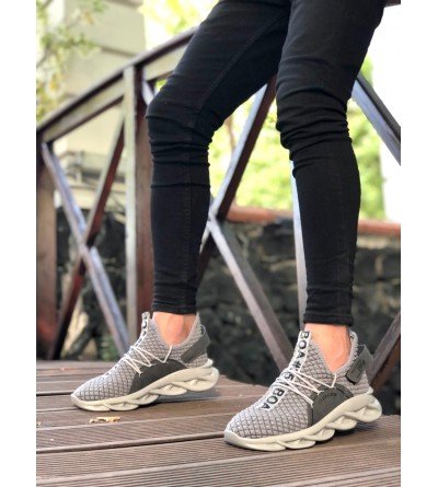 BA0350 Yüksek Taban Tarz Sneakers Cırt Detaylı Gri Erkek Spor Ayakkabısı