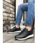 BA0325 İçi Dışı Hakiki Deri Gizli Bağcık Rahat Taban Siyah Sneakers Casual Erkek Ayakkabı