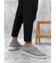 BA0003 Bağcıklı Klasik Spor Koyu Gri Renk Keten Yüksek Taban Casual Erkek Ayakkabı