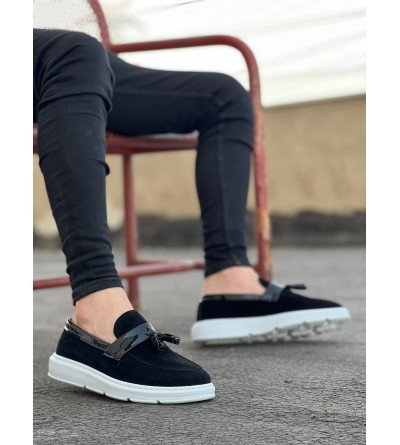 BA0005 Bağcıksız Yüksek Taban Siyah Beyaz Taban Kemerli Klasik Püsküllü Corcik Erkek Ayakkabı BA0005 Bağcıksız Yüksek Taban Siyah Beyaz Taban Kemerli Klasik Püsküllü Corcik Erkek Ayakkabı