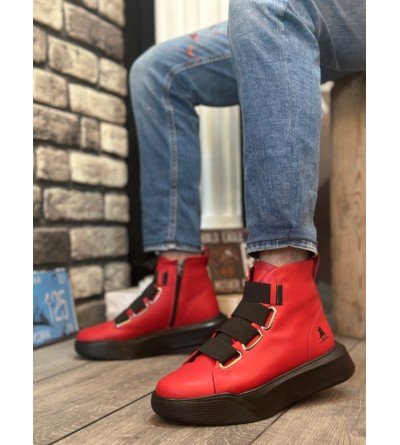 BA0142 Bantlı Erkek Yüksek Taban Kırmızı Spor Bot BA0142 Bantlı Erkek Yüksek Taban Kırmızı Spor Bot