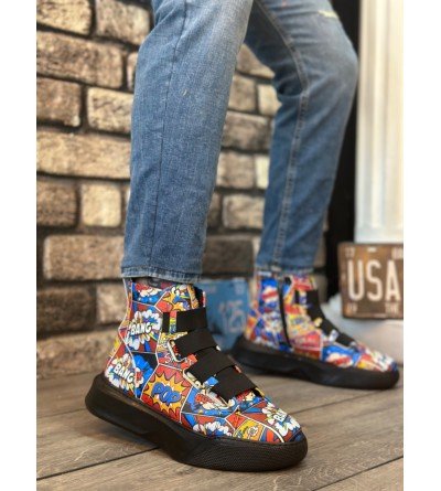 BA0142 Bantlı Erkek Yüksek Taban Popart Model Spor Bot BA0142 Bantlı Erkek Yüksek Taban Popart Model Spor Bot