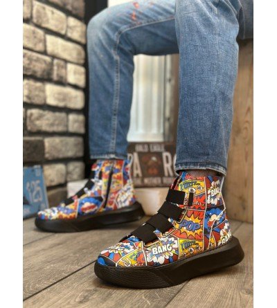 BA0142 Bantlı Erkek Yüksek Taban Popart Model Spor Bot BA0142 Bantlı Erkek Yüksek Taban Popart Model Spor Bot
