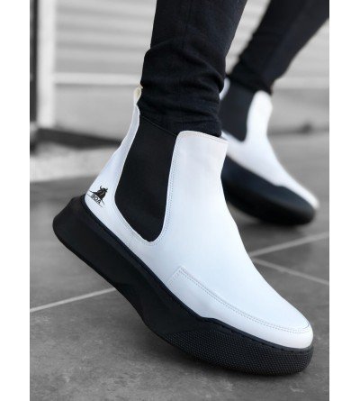 BA0150 Bağcıksız Bantlı Erkek Yüksek Taban Beyaz Siyah Taban Spor Bot BA0150 Bağcıksız Bantlı Erkek Yüksek Taban Beyaz Siyah Taban Spor Bot