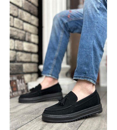 BA0154 Bağcıksız Yüksek Taban Süet Siyah Renk Siyah Taban Püsküllü Erkek Ayakkabı BA0154 Bağcıksız Yüksek Taban Süet Siyah Renk Siyah Taban Püsküllü Erkek Ayakkabı