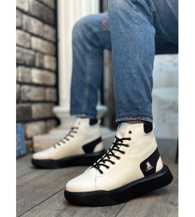 BA0155 Bağcıklı Erkek Yüksek Taban Beyaz Siyah Taban Spor Bot BA0155 Bağcıklı Erkek Yüksek Taban Beyaz Siyah Taban Spor Bot