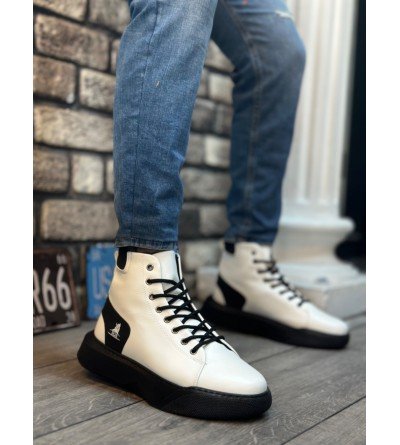 BA0155 Bağcıklı Erkek Yüksek Taban Beyaz Siyah Taban Spor Bot BA0155 Bağcıklı Erkek Yüksek Taban Beyaz Siyah Taban Spor Bot