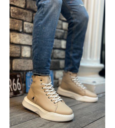 BA0155 Bağcıklı Erkek Yüksek Taban Krem Beyaz Taban Spor Bot BA0155 Bağcıklı Erkek Yüksek Taban Krem Beyaz Taban Spor Bot