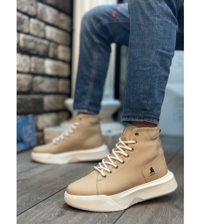 BA0155 Bağcıklı Erkek Yüksek Taban Krem Beyaz Taban Spor Bot BA0155 Bağcıklı Erkek Yüksek Taban Krem Beyaz Taban Spor Bot