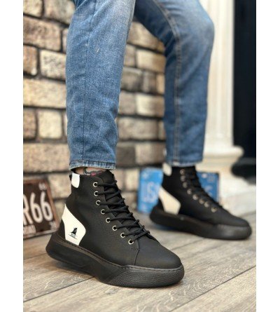 BA0155 Bağcıklı Erkek Yüksek Taban Siyah Beyaz Spor Bot BA0155 Bağcıklı Erkek Yüksek Taban Siyah Beyaz Spor Bot