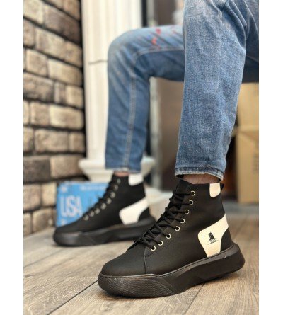 BA0155 Bağcıklı Erkek Yüksek Taban Siyah Beyaz Spor Bot BA0155 Bağcıklı Erkek Yüksek Taban Siyah Beyaz Spor Bot