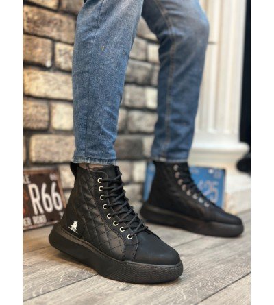 BA0159 Bağcıklı Siyah Kapitone Erkek Yüksek Taban Spor Bot BA0159 Bağcıklı Siyah Kapitone Erkek Yüksek Taban Spor Bot