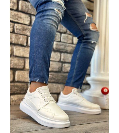 BA0302 Boa Kalın Taban Bağcıksız Tarz Casual Beyaz Erkek Ayakkabı BA0302 Boa Kalın Taban Bağcıksız Tarz Casual Beyaz Erkek Ayakkabı
