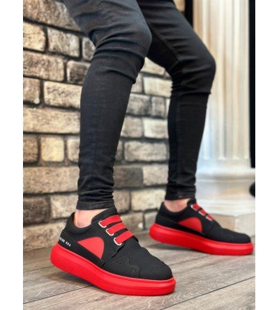 BA0302 Boa Kalın Taban Bağcıksız Tarz Casual Siyah Kırmızı Erkek Ayakkabı BA0302 Boa Kalın Taban Bağcıksız Tarz Casual Siyah Kırmızı Erkek Ayakkabı