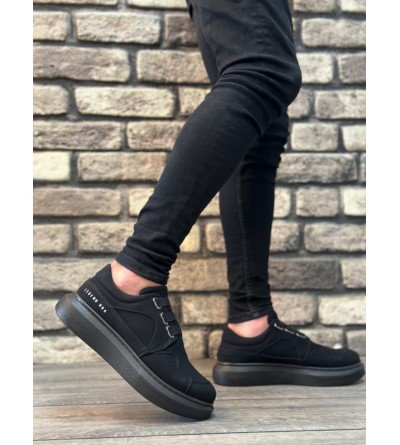 BA0302 Boa Kalın Taban Bağcıksız Tarz Casual Siyah Siyah Erkek Ayakkabı BA0302 Boa Kalın Taban Bağcıksız Tarz Casual Siyah Siyah Erkek Ayakkabı
