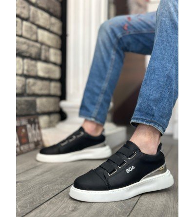BA0329 3 Bant Siyah Gümüş Detaylı Kalın Taban Casual Erkek Ayakkabı BA0329 3 Bant Siyah Gümüş Detaylı Kalın Taban Casual Erkek Ayakkabı