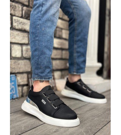 BA0329 3 Bant Siyah Gümüş Detaylı Kalın Taban Casual Erkek Ayakkabı BA0329 3 Bant Siyah Gümüş Detaylı Kalın Taban Casual Erkek Ayakkabı