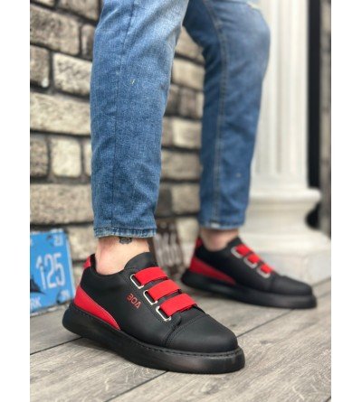 BA0329 3 Bant Siyah Kırmızı Detaylı Kalın Taban Casual Erkek Ayakkabı BA0329 3 Bant Siyah Kırmızı Detaylı Kalın Taban Casual Erkek Ayakkabı