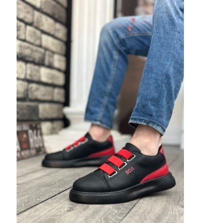BA0329 3 Bant Siyah Kırmızı Detaylı Kalın Taban Casual Erkek Ayakkabı BA0329 3 Bant Siyah Kırmızı Detaylı Kalın Taban Casual Erkek Ayakkabı