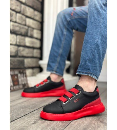 BA0329 3 Bant Siyah Kırmızı Kalın Taban Casual Erkek Ayakkabı BA0329 3 Bant Siyah Kırmızı Kalın Taban Casual Erkek Ayakkabı