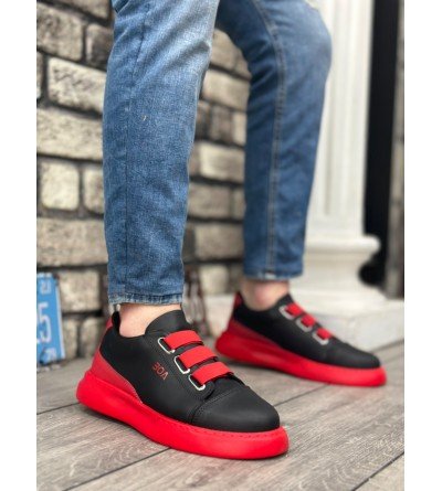 BA0329 3 Bant Siyah Kırmızı Kalın Taban Casual Erkek Ayakkabı BA0329 3 Bant Siyah Kırmızı Kalın Taban Casual Erkek Ayakkabı