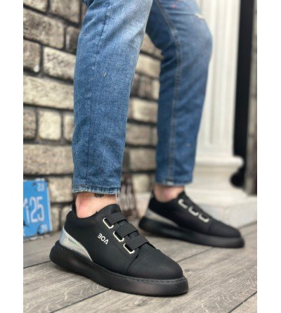 BA0329 3 Bant Siyah Tabanlı Gümüş Detaylı Kalın Taban Casual Erkek Ayakkabı BA0329 3 Bant Siyah Tabanlı Gümüş Detaylı Kalın Taban Casual Erkek Ayakkabı