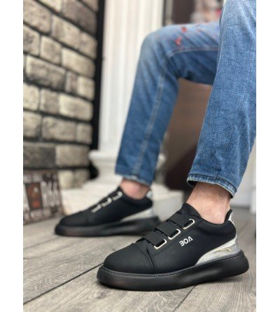 BA0329 3 Bant Siyah Tabanlı Gümüş Detaylı Kalın Taban Casual Erkek Ayakkabı BA0329 3 Bant Siyah Tabanlı Gümüş Detaylı Kalın Taban Casual Erkek Ayakkabı