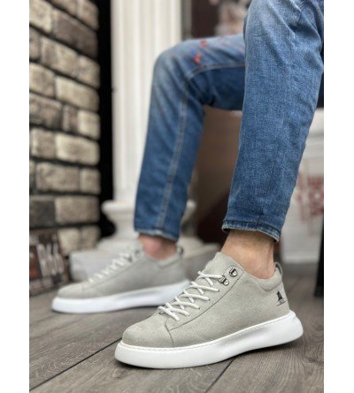 BA0331 Bağcıklı Erkek Yüksek Taban Gri Süet Beyaz Taban Spor Ayakkabı BA0331 Bağcıklı Erkek Yüksek Taban Gri Süet Beyaz Taban Spor Ayakkabı