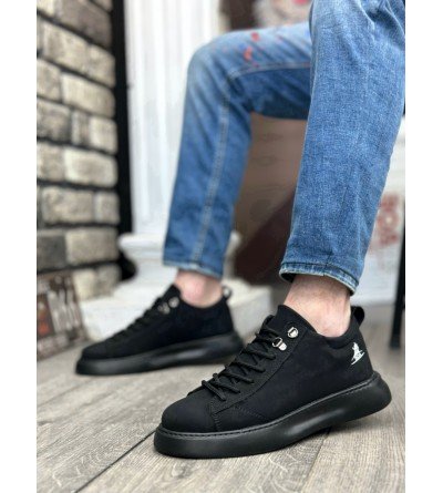 BA0331 Bağcıklı Erkek Yüksek Taban Siyah Cilt Spor Ayakkabı BA0331 Bağcıklı Erkek Yüksek Taban Siyah Cilt Spor Ayakkabı