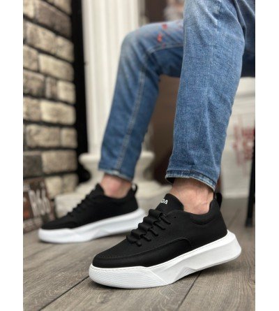 BA0332 Merdiven Desen Bağcıklı Erkek Yüksek Taban Siyah Cilt Beyaz Taban Spor Ayakkabı BA0332 Merdiven Desen Bağcıklı Erkek Yüksek Taban Siyah Cilt Beyaz Taban Spor Ayakkabı
