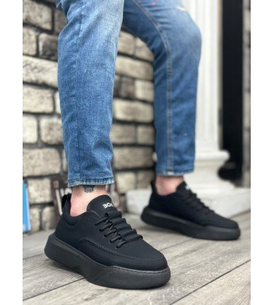BA0332 Merdiven Desen Bağcıklı Erkek Yüksek Taban Siyah Cilt Siyah Taban Spor Ayakkabı BA0332 Merdiven Desen Bağcıklı Erkek Yüksek Taban Siyah Cilt Siyah Taban Spor Ayakkabı