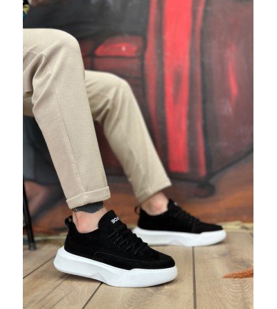 BA0332 Merdiven Desen Bağcıklı Erkek Yüksek Taban Siyah Süet Beyaz Taban Spor Ayakkabı BA0332 Merdiven Desen Bağcıklı Erkek Yüksek Taban Siyah Süet Beyaz Taban Spor Ayakkabı